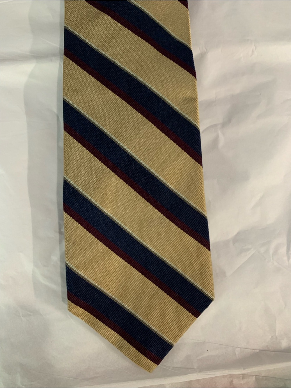 Vintage Neiman Marcus Handmade Italian Silk Necktie Gold With Multi Color Stripe